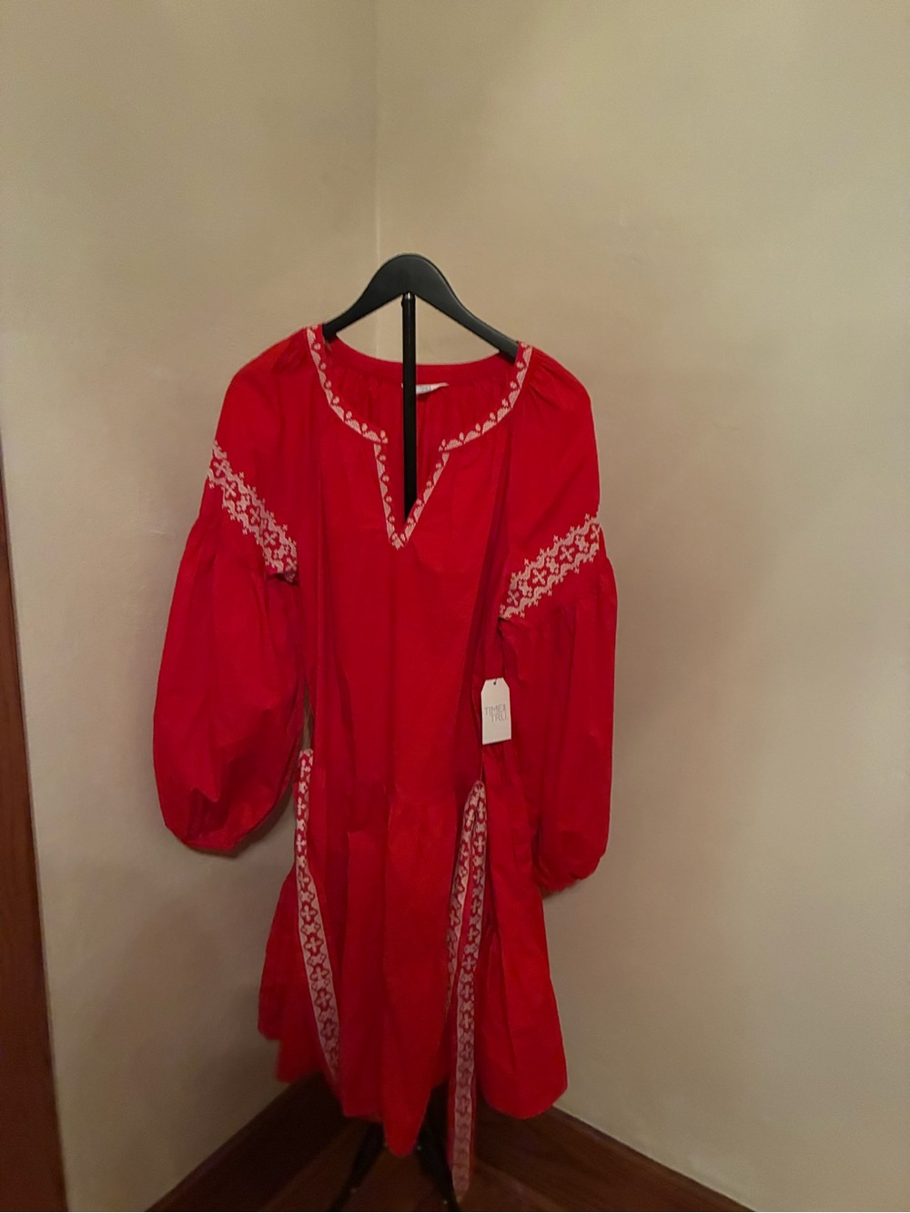 Time and Tru Red Long Sleeve Embroidered Boho Dress